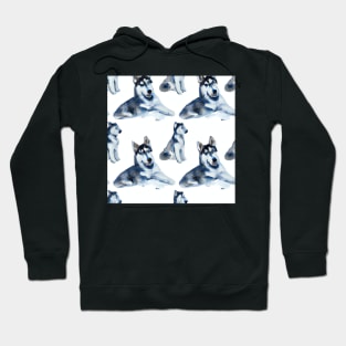 Siberian Husky Pattern Watercolor Hoodie